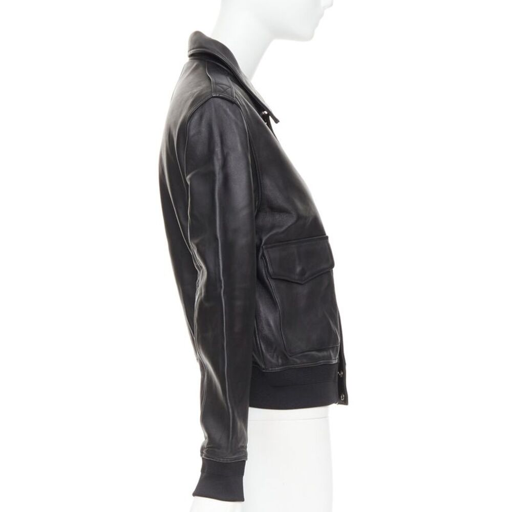 SAINT LAURENT 2020 black sheepskin leather pocketed flight jacket L - Picture 5 of 10
